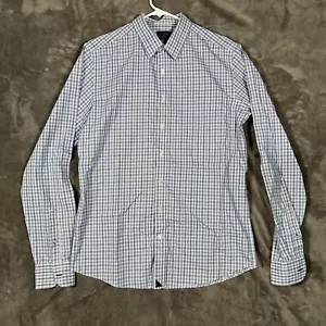 Camisa UNTUCKit Para Hombres L Azul A Cuadros Abotonada Delgada Alta Sin Arrugas - Imagen 1 de 7
