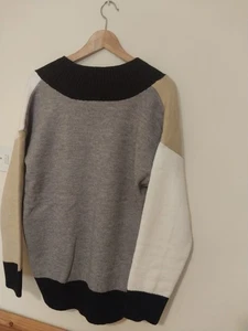 Wallis Womens Stone Jumper Casual Colour Block Deep Wrap Neck All Seasons - Picture 1 of 7