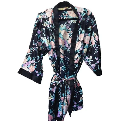 Bata Kimono Vintage Victoria's Secret Etiqueta Dorada Satén Floral Talla Mediana Foto 1 de 4