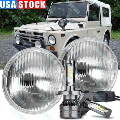 Pair 7" Inch Round Chrome Housing LED Headlights for Jeep CJ5 CJ6 Utility 2-Door - Image 1 of 4
