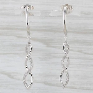 0.15tw Diamond Twist Dangle Earrings 10k White Gold Drops - Picture 1 of 6