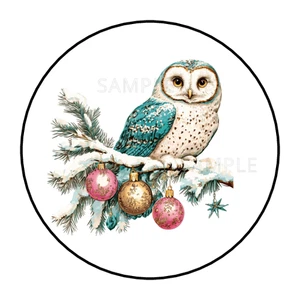 30 Owl Bird Christmas stickers labels tags envelope seals - Picture 1 of 2