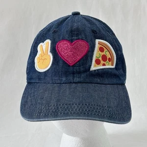 Peace Love Pizza Denim Baseball Cap Embroidered Cotton Adjustable Youth Hat - Picture 1 of 9