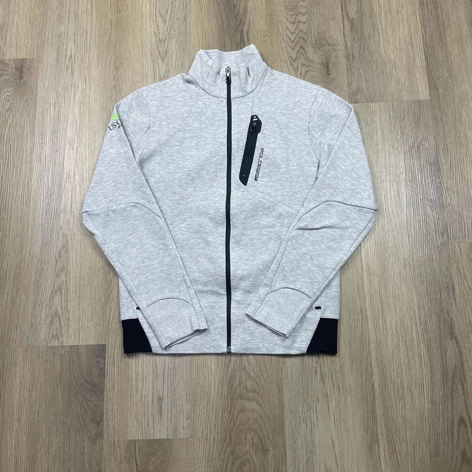 US Open Jacket USTA Tennis Full Zip Chest Pocket Sleeve Logo Gray Heather 2016 - Image 1 of 4