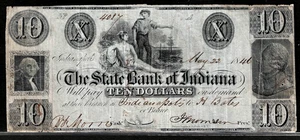 Billete obsoleto de 10 dólares del 22 de mayo de 1846 Indianápolis IN State Bank of Indiana - Imagen 1 de 2