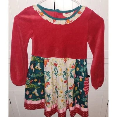 Matilda Jane Christmas Holiday Velour Dress Girls Size 6 Festive Print - Image 1 of 4