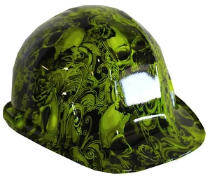 Hydro Dipped Hard Hat SL Series Hi-Vis Green Filigree Skulls - Picture 1 of 7