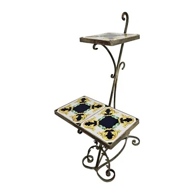 Vtg Plant Table Display Stand Mid-Century Iron Ceramic Tile California Mission - Image 1 of 4