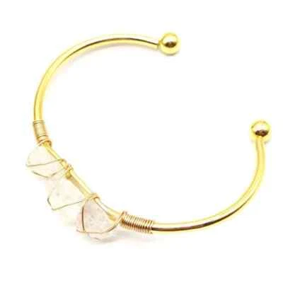 Adjustable Copper Wire Wrap Stone Irregular Crystal Cuff Bracelet Jewelry - Image 1 of 4