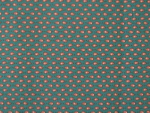 Vtg Joan Kessler Concord Fabric Hunter Green w/ Orange Teardrops 1 Yard x 44" - Picture 1 of 3