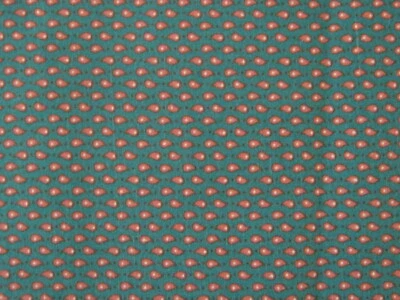 Vtg Joan Kessler Concord Fabric Hunter Green w/ Orange Teardrops 1 Yard x 44" - Image 1 of 3