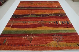 8 x 10 ft Red Landscape Gabbeh Tribal Afghan Hand Knotted Wool Area Rug - Picture 1 of 20