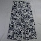 NEW Sound Style XL Blue White Floral Pull On Wide Leg Linen Blend Womens Pants