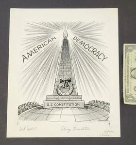 1975 US Constitution & Democracy Original DRAWING vtg Political Cartoon GENSLER - Picture 1 of 5