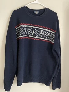 BROOKS BROTHERS 346 Lambs Wool Nylon Blue Crew Neck Sweater Size XL Mens Holiday - Picture 1 of 4