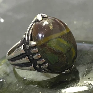 925 Sterling Silver mens ring natural yemeni aqeeq agate sultani عقيق عطف يماني - Picture 1 of 7