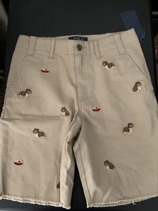 Polo Shorts Boys Size 10 Khaki Chino Embroidered Bull Dog Nwt - Picture 1 of 8
