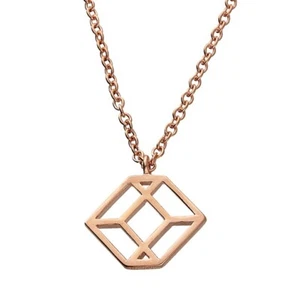 Rose Gold Flat Cube Necklace On Solid Sterling Silver 40cm - 44cm - Picture 1 of 2