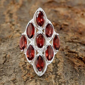 Natural Garnet Ring Sterling Silver Handmade Cluster Ring for Women Size 7 - Picture 1 of 7