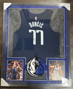 Mavericks Luka Doncic Signed Framed Jersey with Double Suede PSA COA - Picture 1 of 1