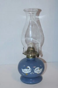 Vintage Glass Duck Round Blue Oil Lamp - Picture 1 of 7