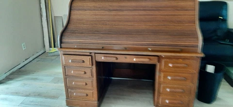 Antique Derby School Paneled Oak Roll Top Desk from Bell Telephone Office Philly Cover