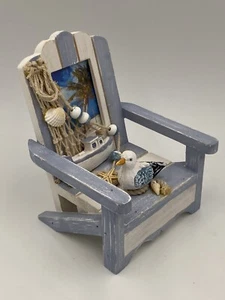NEW Coastal Chic Style WOOD BEACH CHAIR PICTURE FRAME 3D Nautical Seagull Boat - Picture 1 of 13