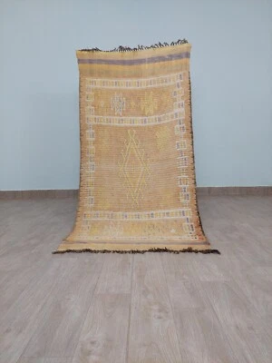 Marokkanischer Vintage Kelim Wollteppich Berber Tribal Handarbeit Azilal Beig... - Bild 1 von 4