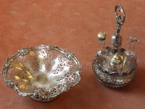 Menage und passende Fußschale - England  um 1860 - versilbert - Bild 1 von 11