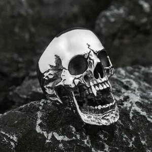 Anillos de calavera de vampiro gótico de alto pulido para hombre calavera pesada de acero inoxidable motociclista - Imagen 1 de 24