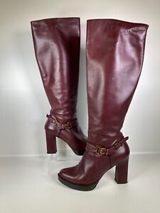 Pura Lopez Knee-High Boots EU 37 UK 4 Red Heels Women's