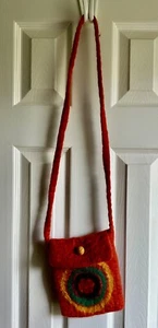 100 % gefilzte Wolle Nepal Umhängetasche Handtasche Boho orange Kamera Handytasche GUC - Bild 1 von 6