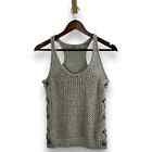 GUESS Crochet Lace Tank Top Size Small Gray Stone Beachy Scoop Neck Open Knit