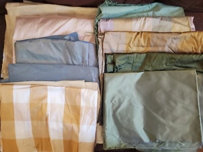 18+ YDS Total 100% SILK STRIPES, CHECK, PLAIN ETC. DRAPERY UPHOLSTERY FABRIC - Image 1 of 4