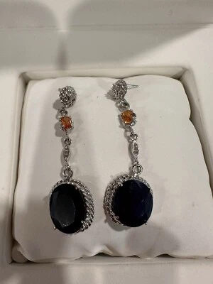 Pendientes de araña colgantes de diamantes y zafiros azules naturales 14 k en peso 9,10 quilates Foto 1 de 4