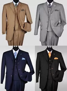 New Men's 3 piece Elegant and Classic Stripes Suits 4 Colors Size 38R~60L  - Picture 1 of 14