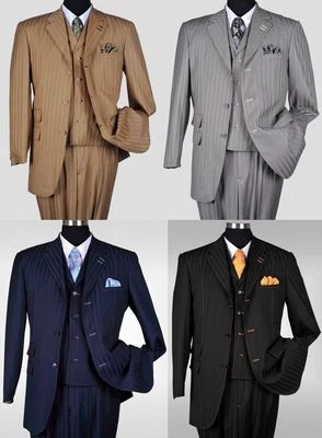 New Men's 3 piece Elegant and Classic Stripes Suits 4 Colors Size 38R~60L  - Image 1 of 4