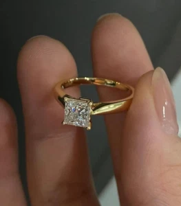 1.50Ct Princess-Cut VS1 Lab Grown Diamond Solitaire Wedding Ring 14K Yellow Gold - Picture 1 of 4