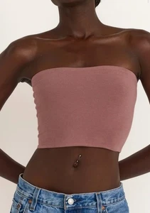 Camicia a fascia top tubino flessibile basic organico rosa malva cotone donna nuova con etichetta L - Foto 1 di 9