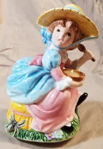 Lefton Porcelain Little Miss Muffet & Spider Nursery Rhyme Figural Music Box. - Picture 1 of 9