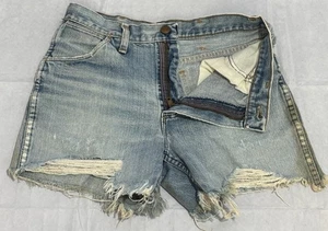 Vintage Wrangler Denim Cut Off Shorts Blue Jean USA Daisy Duke Heavy Wear - Picture 1 of 10