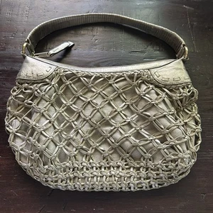 Cole Haan Satchel Handbag S Brown Taupe Laser Cut Leather Purse Lined Bag - Picture 1 of 15