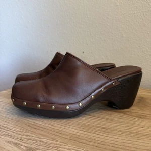 Cherokee Blanche Brown Leather Mules Clogs Wedge Heels Womens Size 8.5 Boho Y2K - Picture 1 of 11
