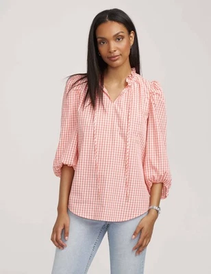 Top de guinga Anne Klein talla grande Tulla para mujer 1X rosa manzana/blanco brillante Foto 1 de 4