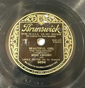 78 RPM RECORD BING CROSBY BEAUTIFUL GIRL & AFTER SUNDOWN 1933 BRUNSWICK - Picture 1 of 4