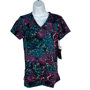 Koi Lite Stretch XXS V Neck Scrub Top Exotic Wings Butterfly Pattern Lightweight - Picture 1 of 6