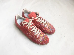 Sneakers basse Maison Margiela GAT vernice rossa splatter uomo 10 43 pelle scamosciata - Foto 1 di 18