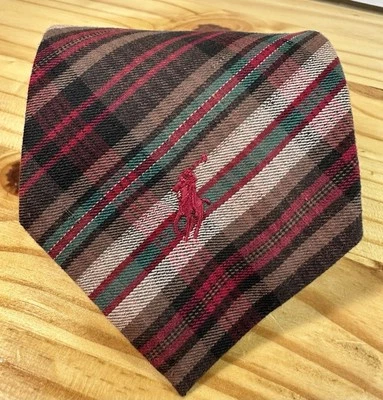 Polo Ralph Lauren Tie Handmade Vtg Pony Plaid Cotton Red & Green. Must See Tie! - Image 1 of 4