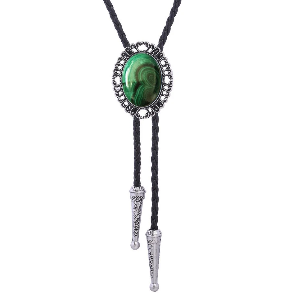 Vintage Green stone Bolo Tie Mens Wedding Necklace Western Cowboy  knife - Imagem 1 de 1