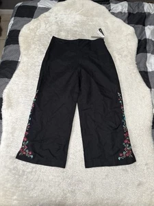 New Larry Levine Women’s Black Linen Blend Cropped Floral Pants Size 10 Lined - Picture 1 of 9